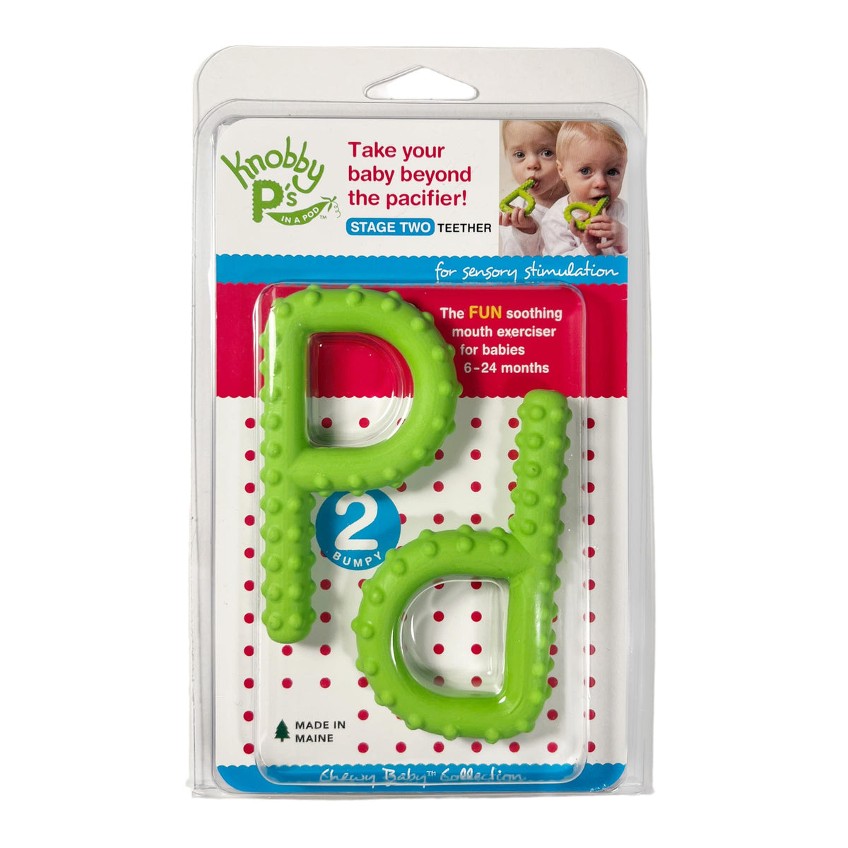 Chewy Tubes Knobby Ps in a Pod green texture close-up for teething exploration