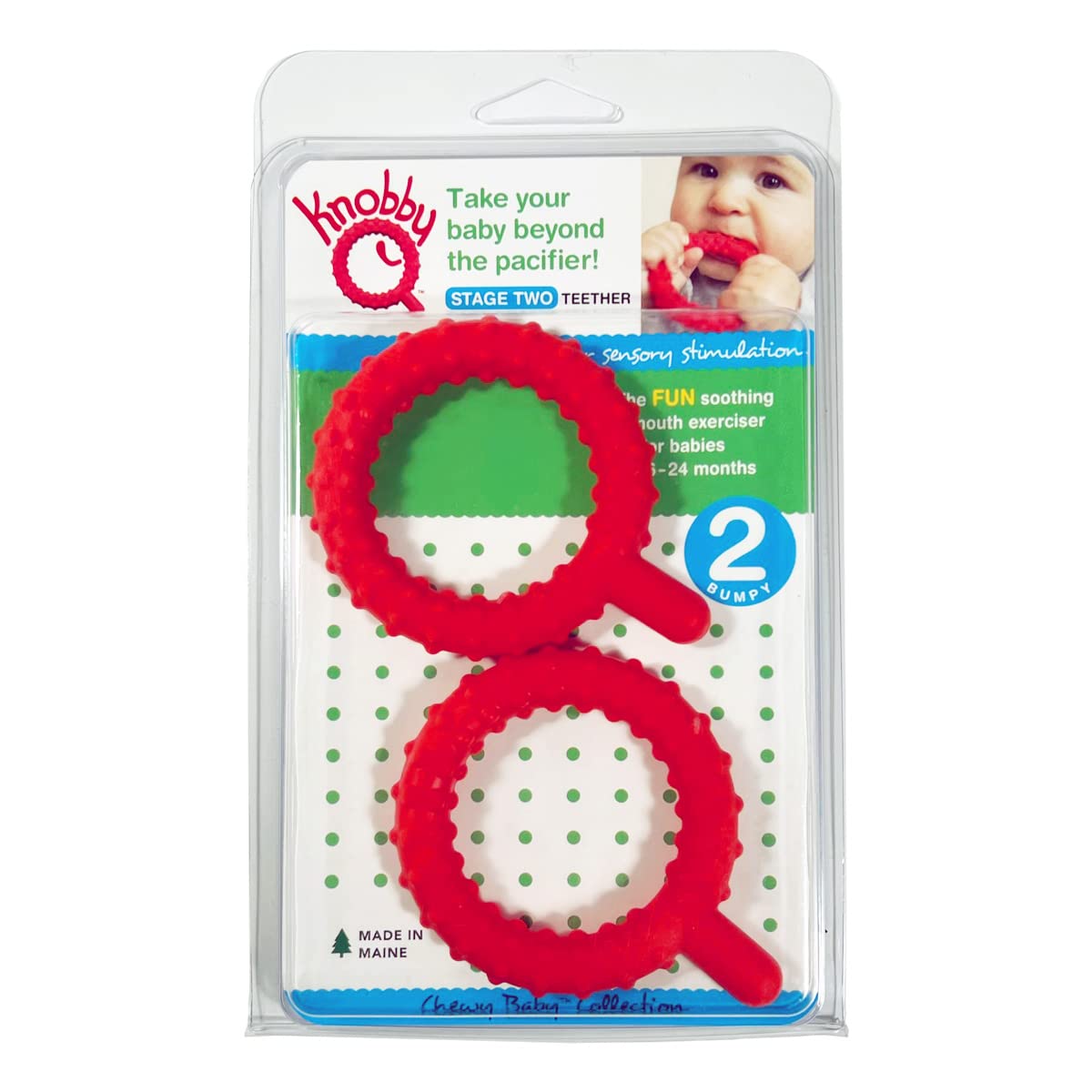 Chewy Tubes Knobby Q Stage Two Teether Red front view for early chewing