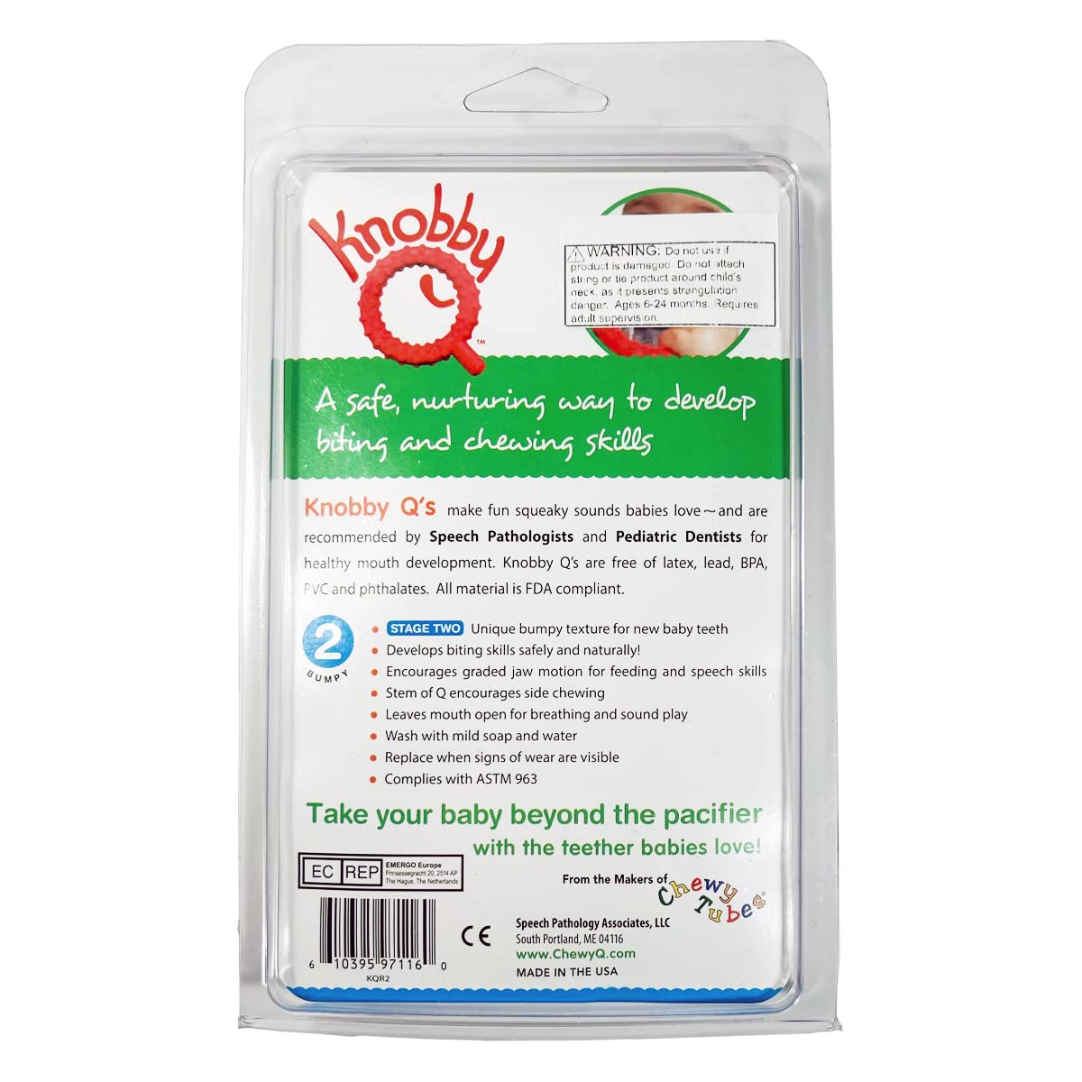 Chewy Tubes Knobby Q Red knobby texture closeup for safe chewing and play