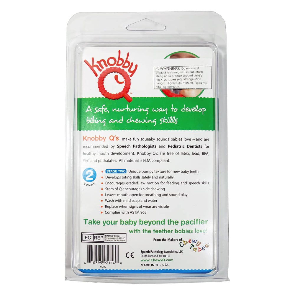 Chewy Tubes Knobby Q Red knobby texture closeup for safe chewing and play