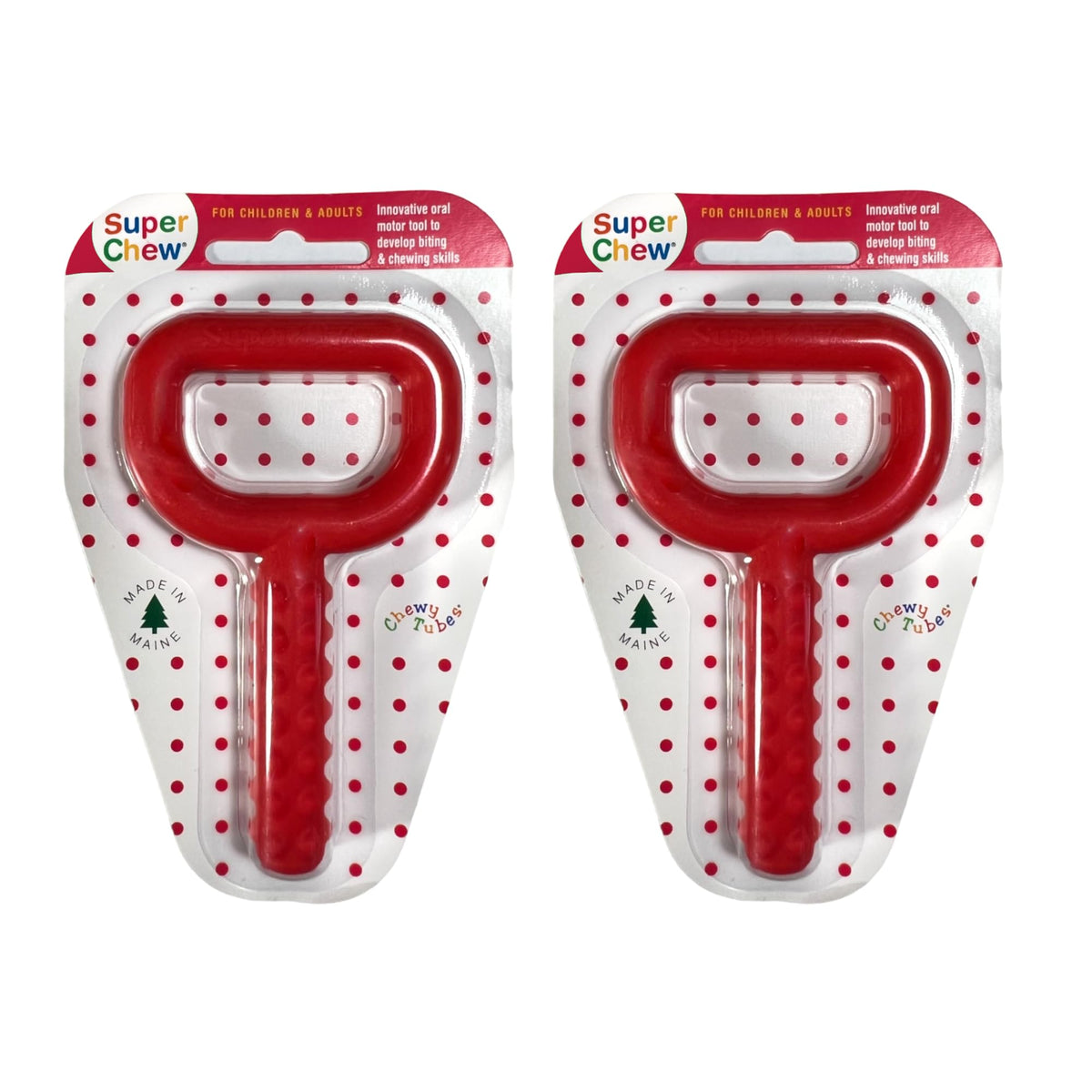 Chewy Tubes Red Super Chew outer view shows knobby surface for bite input.