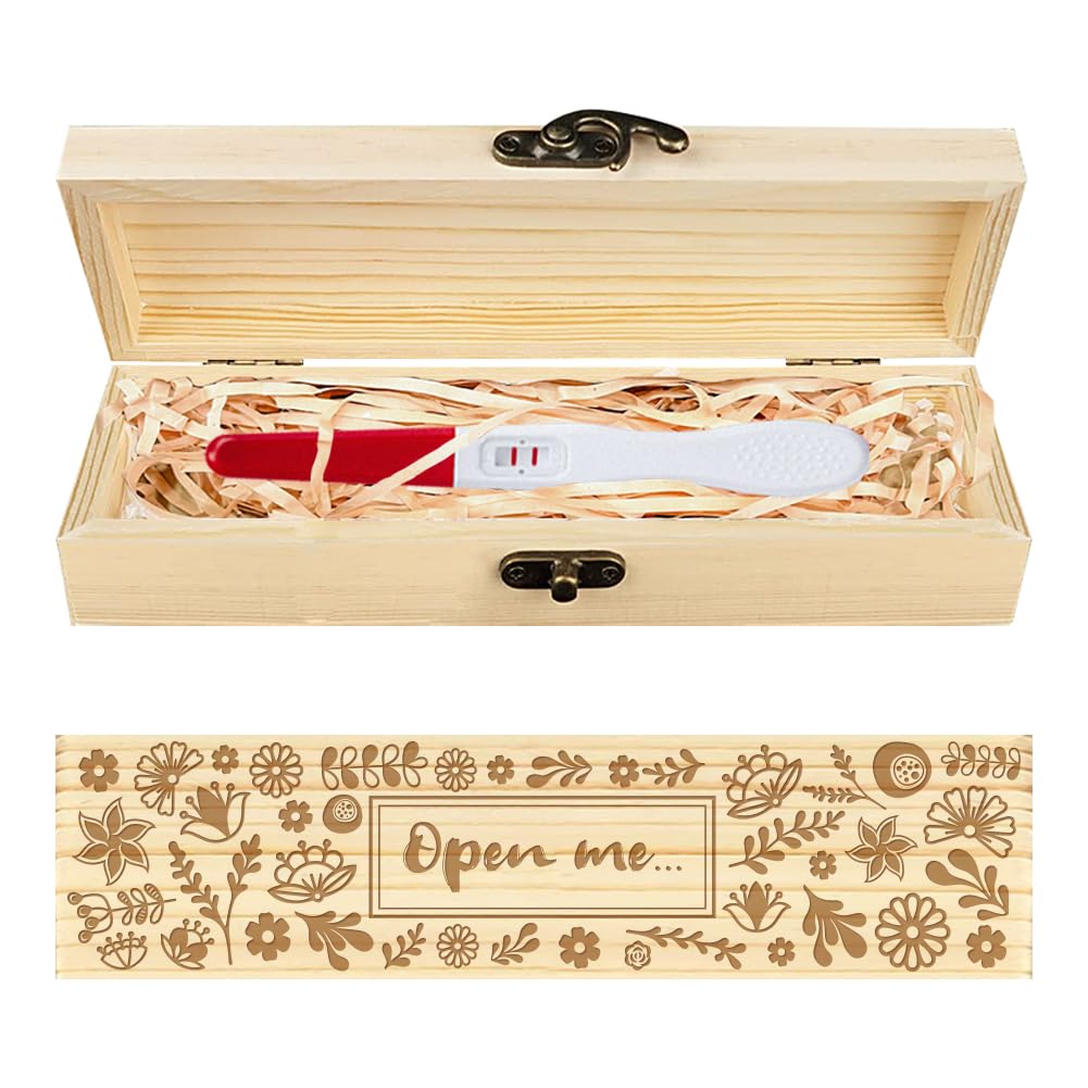 CHGCRAFT pregnancy test keepsake box with engraved flowers for a tasteful announcement gift.