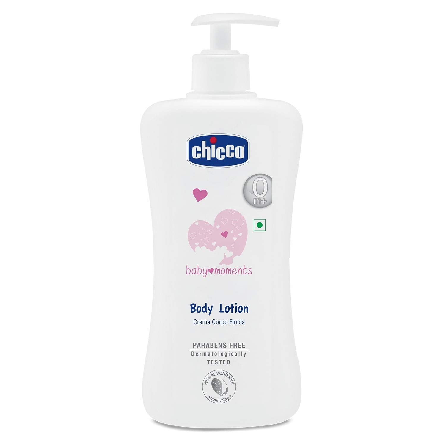 Chicco Baby Moment Body Lotion 500ml bottle shown for daily hydration