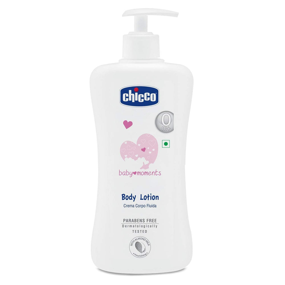 Chicco Baby Moment Body Lotion 500ml bottle shown for daily hydration