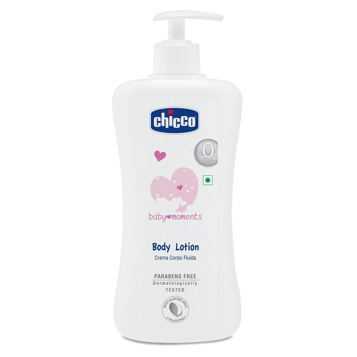 Chicco Baby Moment Body Lotion 500ml bottle shown for daily hydration