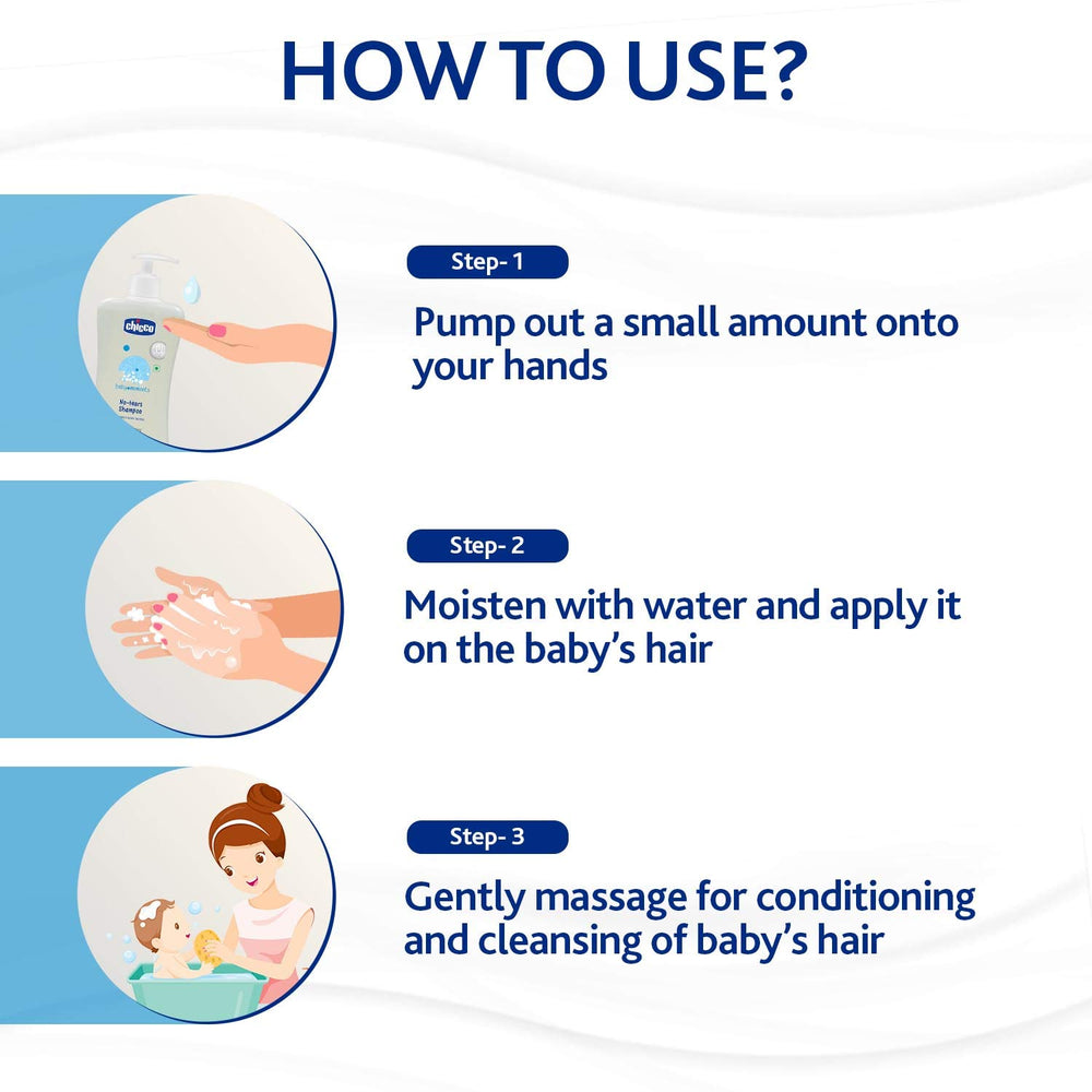 Chicco Baby Moment No-Tears Shampoo label closeup underscores mild formula for sensitive skin.
