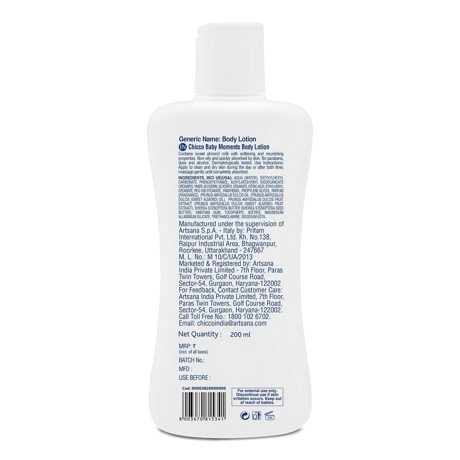 Chicco Baby Moments Body Lotion almond-milk supports lasting softness for delicate baby skin.