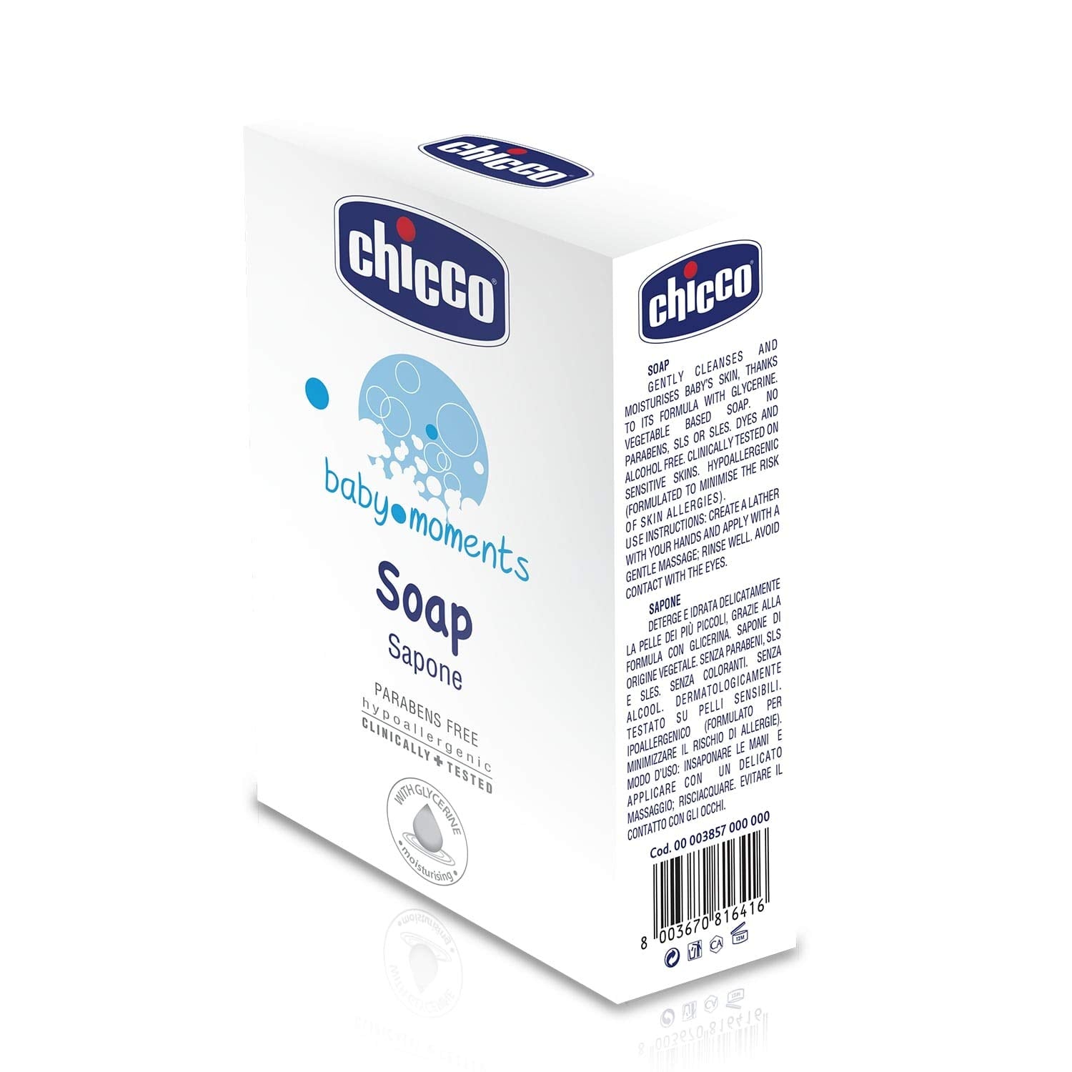 Chicco Baby Moments Soap foam lather demonstrates a mild cleansing experience during bath time.