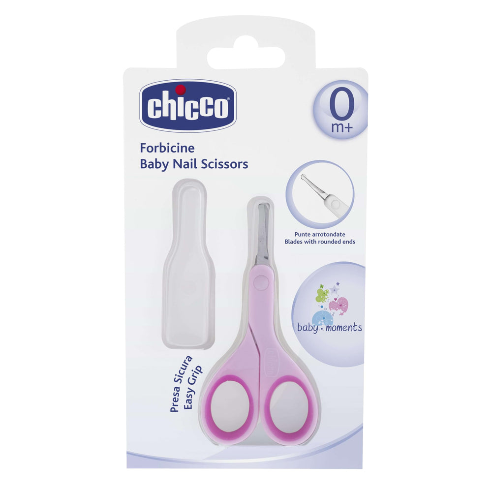 Chicco Scissors Pink with non-slip grip for safe baby nail trimming.