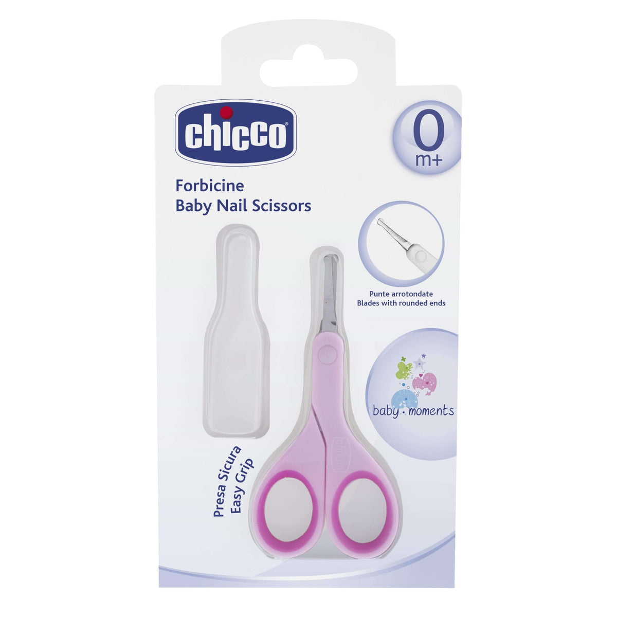Chicco Scissors Pink with non-slip grip for safe baby nail trimming.