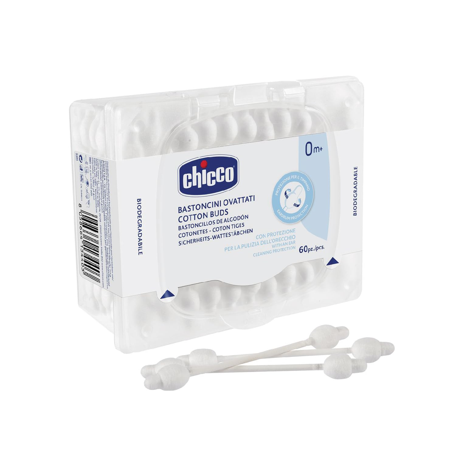 Chicco Wadding Sticks with soft cotton buds for gentle ear cleaning.