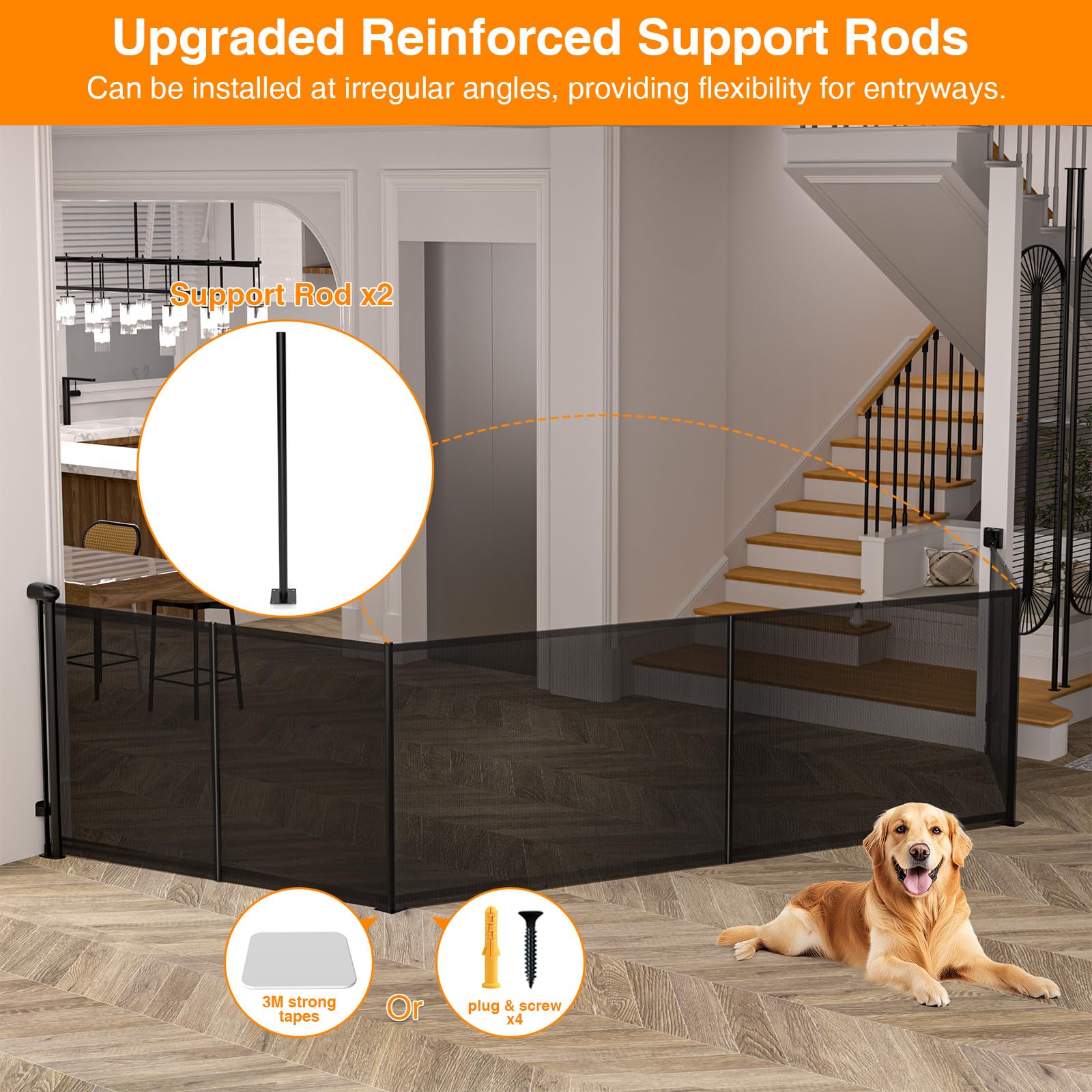 CHICLUX upgraded 200in retractable gate 34-inch-height detail highlights child-pet safety in mesh