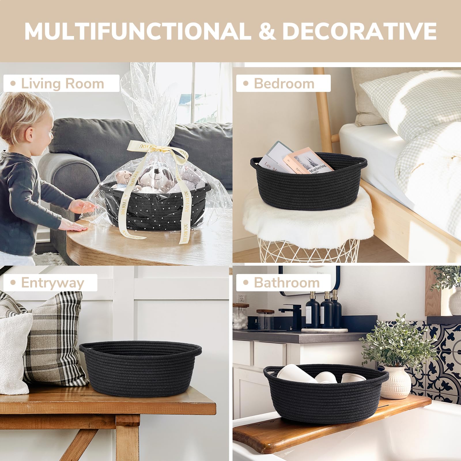 Chicvita black empty gift basket bathroom organization with towels and toiletries