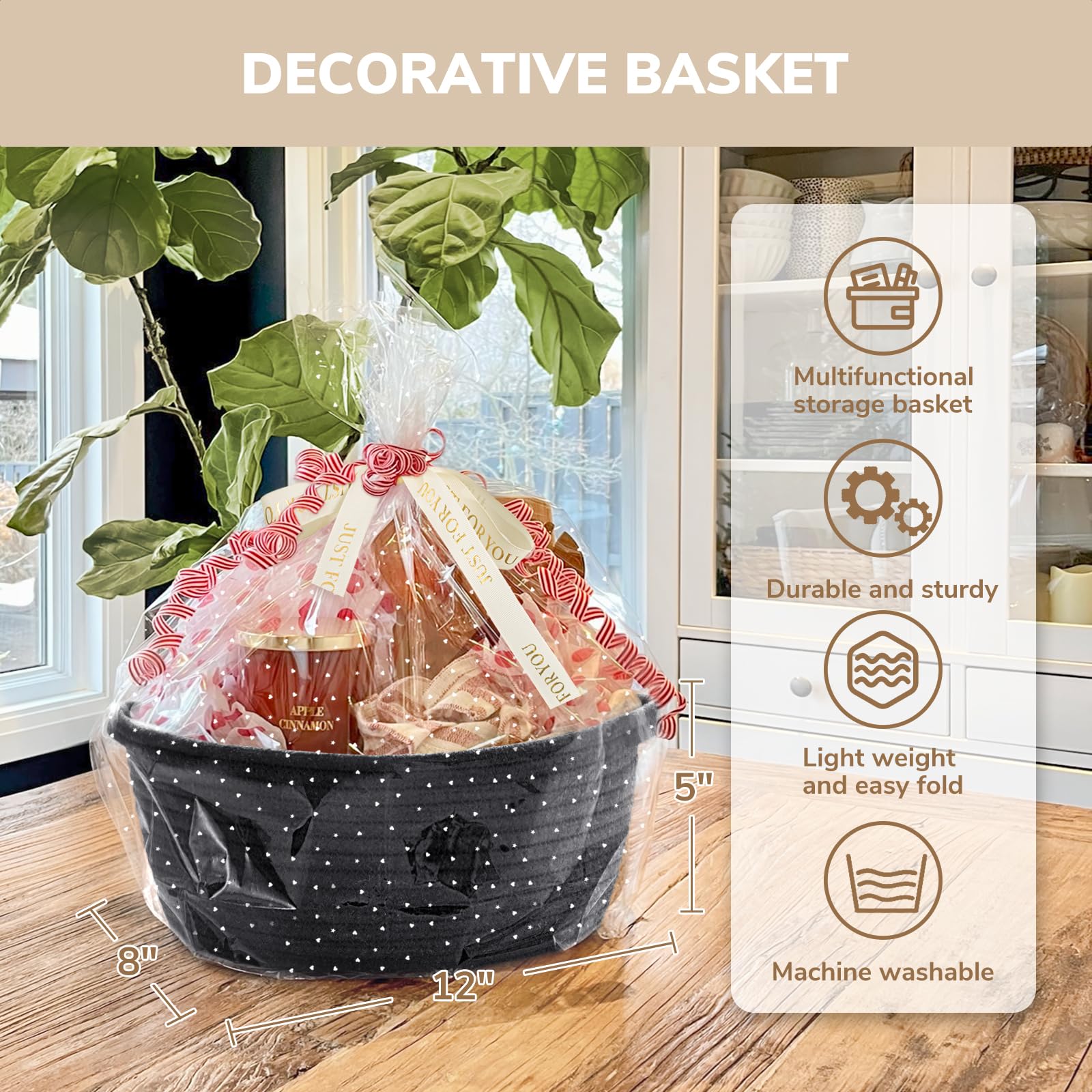 Chicvita black empty gift basket living room organization for books and keys