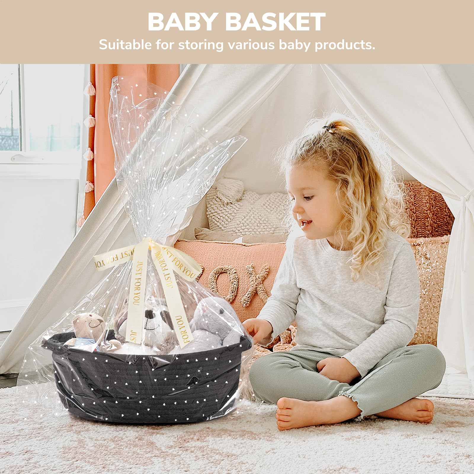 Chicvita black empty gift basket on shelf decorative storage accent