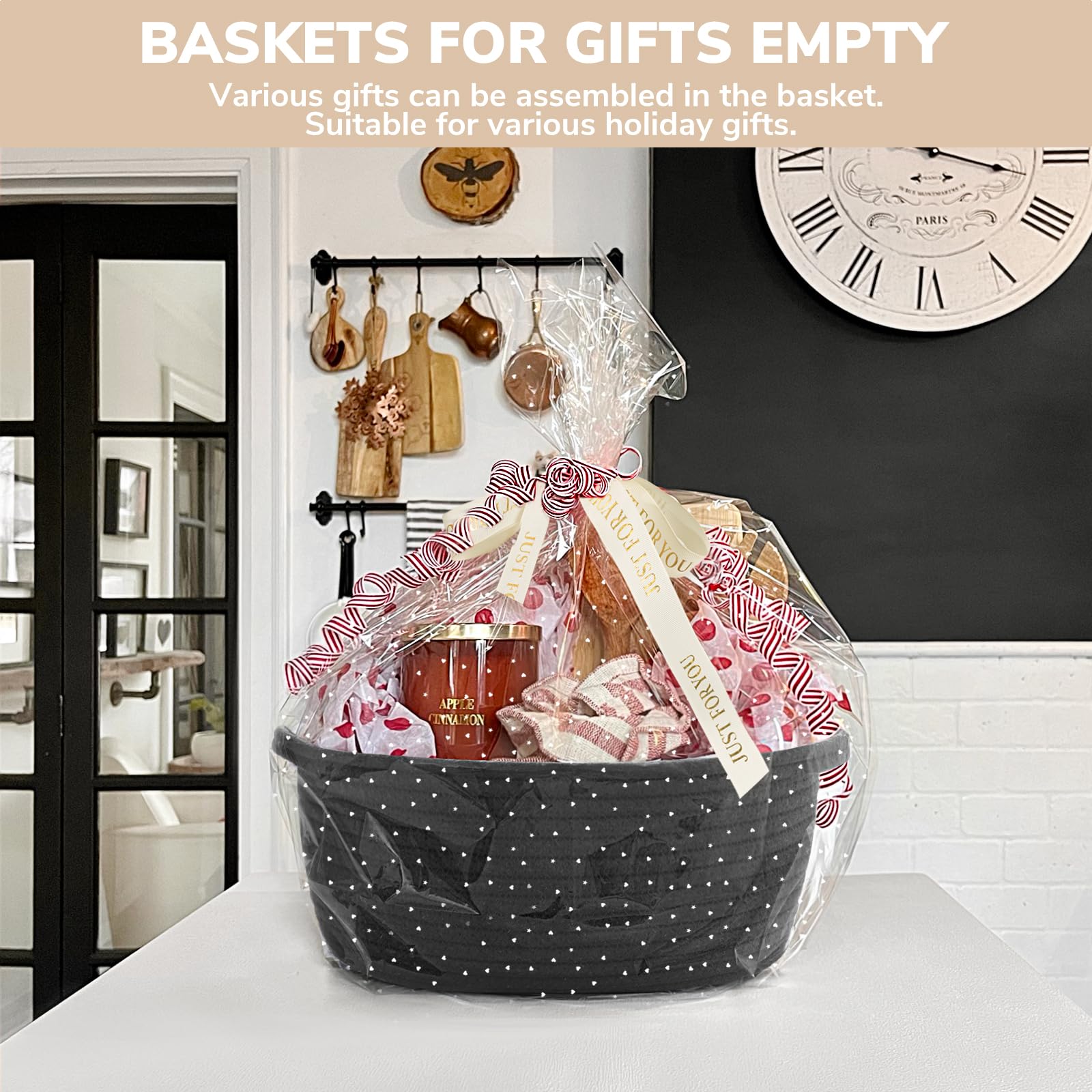 Chicvita black empty gift basket weave texture close-up durable cotton rope