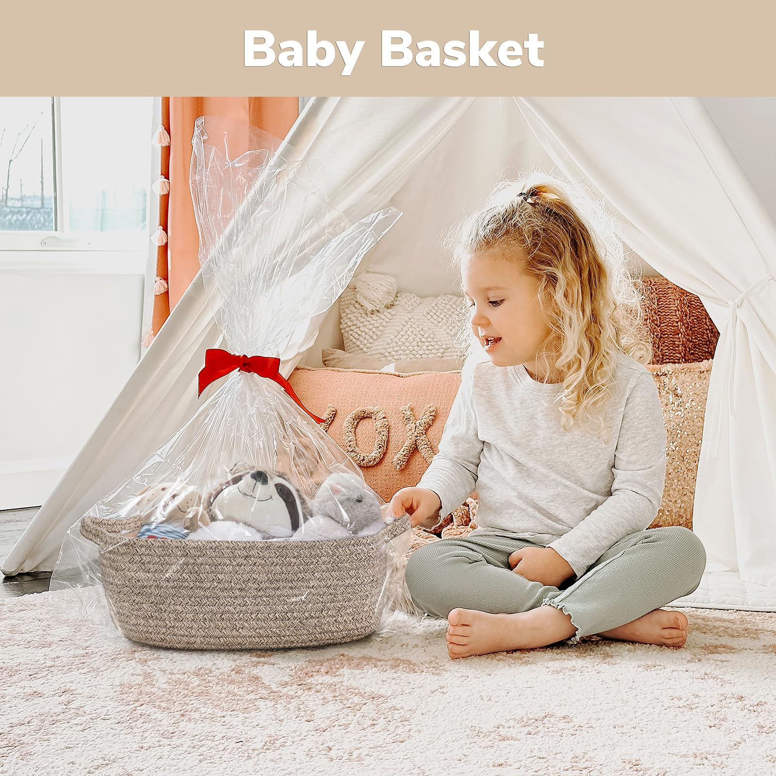 CHICVITA cotton rope basket handle brown convenient grab-and-go storage.