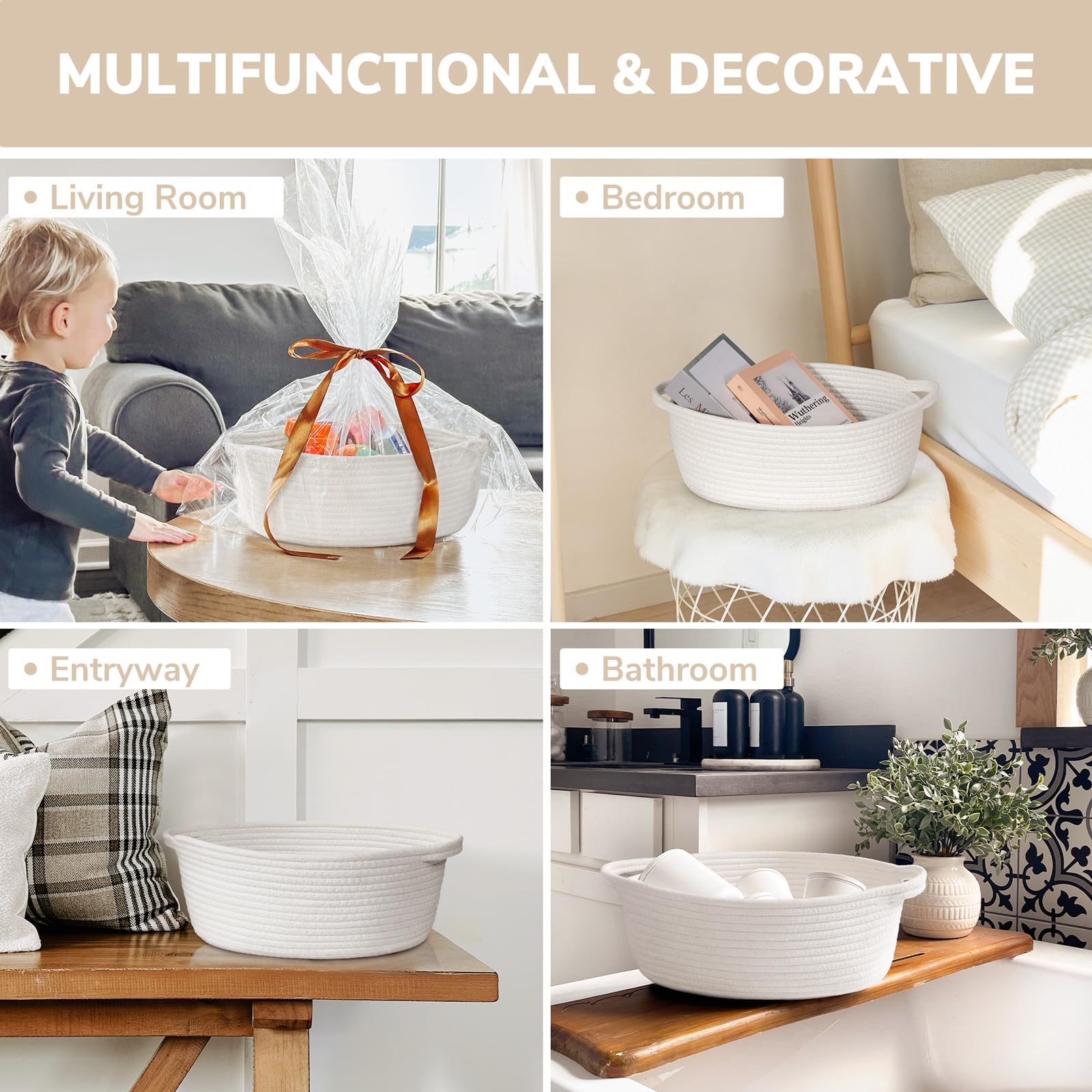CHICVITA gift basket decor on table adds neutral style.