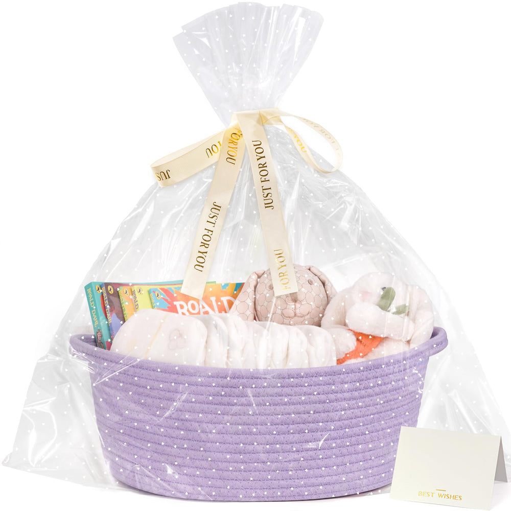 CHICVITA Gift Basket Empty in purple, with gift bags and ribbon, great for Easter gifting and home organization