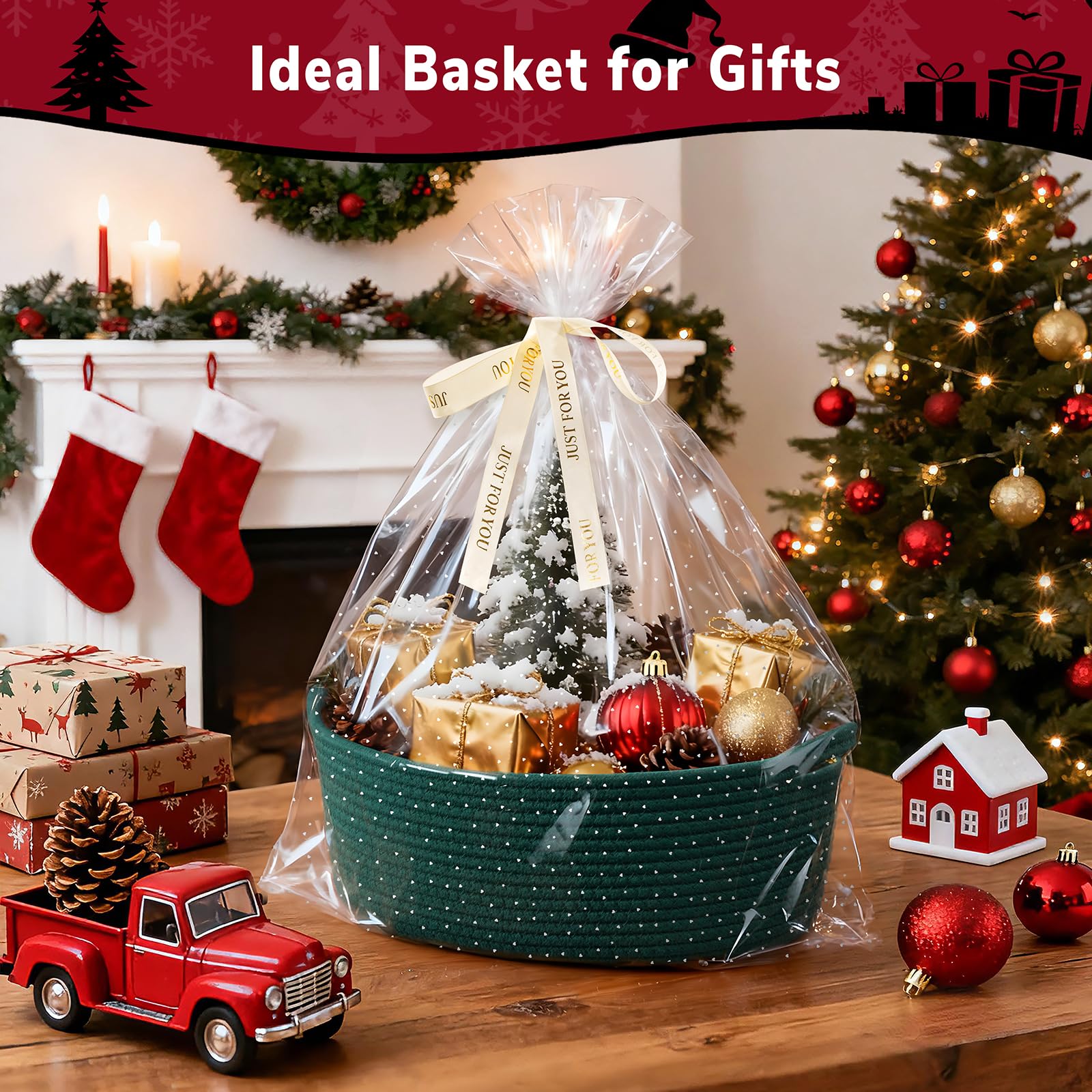 CHICVITA Gift Basket organization in living room shows practical storage for remotes and snacks