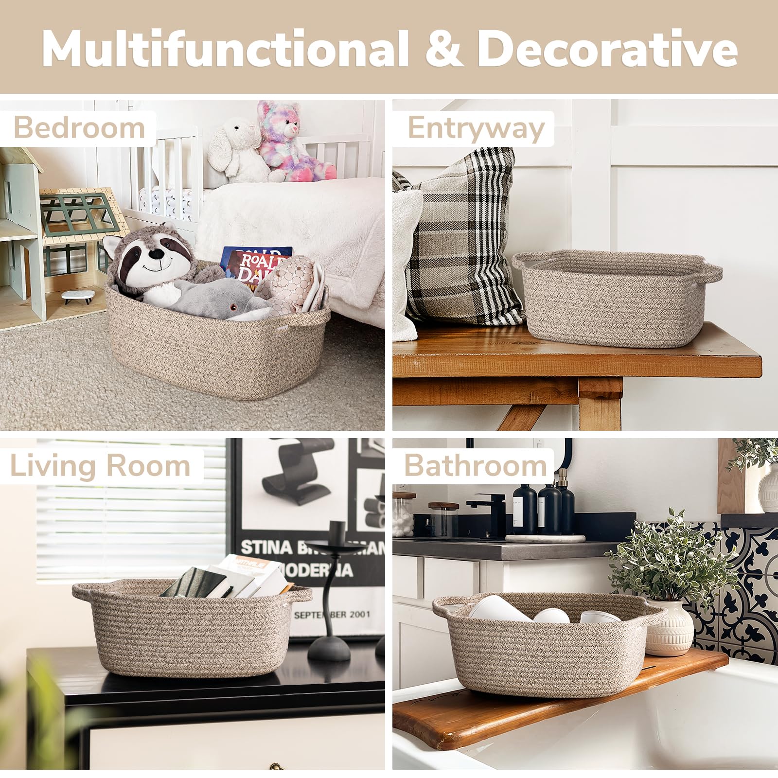 CHICVITA living room decor basket brown adds neutral style while keeping items organized.