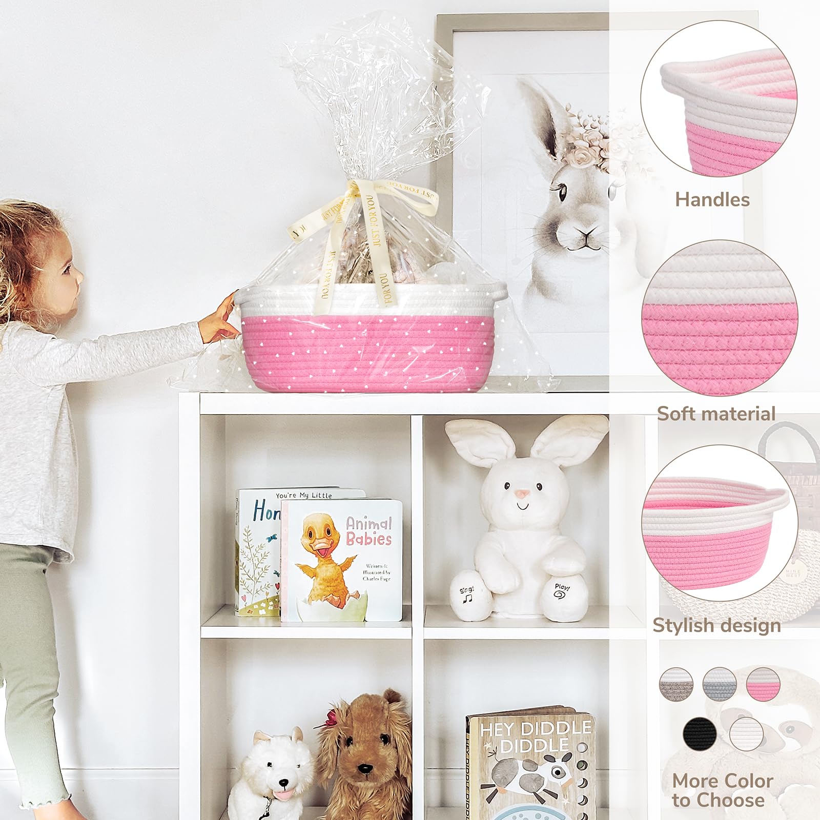 CHICVITA pink basket nursery decor highlights warm, decorative storage for baby rooms