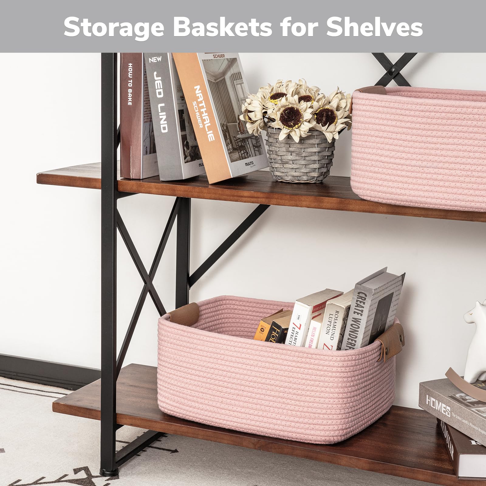 CHICVITA pink decorative woven basket adds soft color to home decor.
