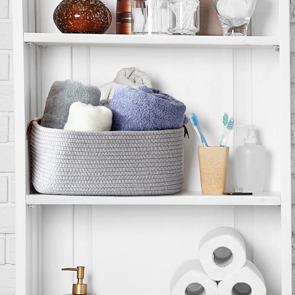 CHICVITA rectangle basket books and toys storage in cozy craft corner.