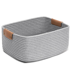 CHICVITA rectangle basket grey front view, ideal for neat book and toy storage.