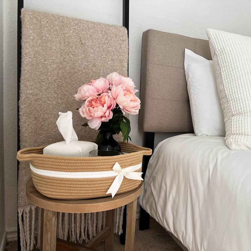 CHICVITA rectangle shelf storage basket fits compact diaper and accessory storage.
