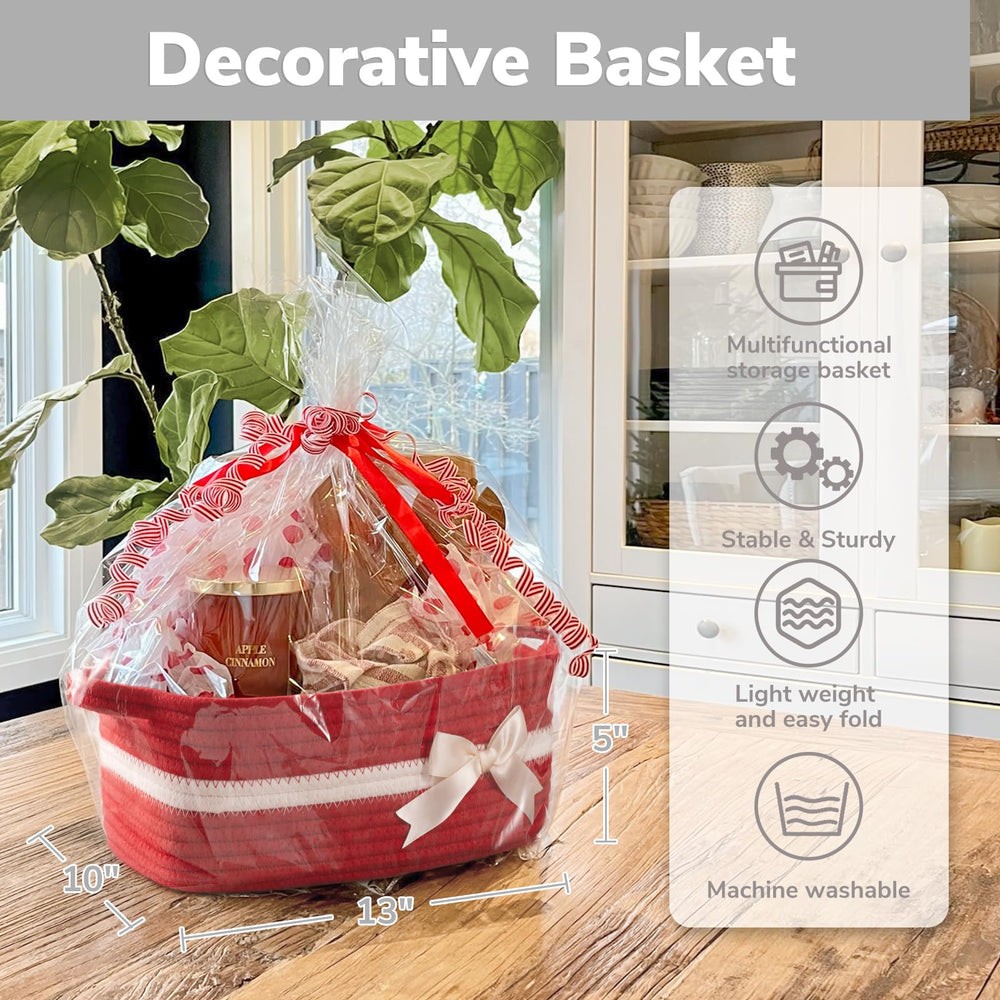 CHICVITA small storage basket red center-piece enhances dining or coffee table styling