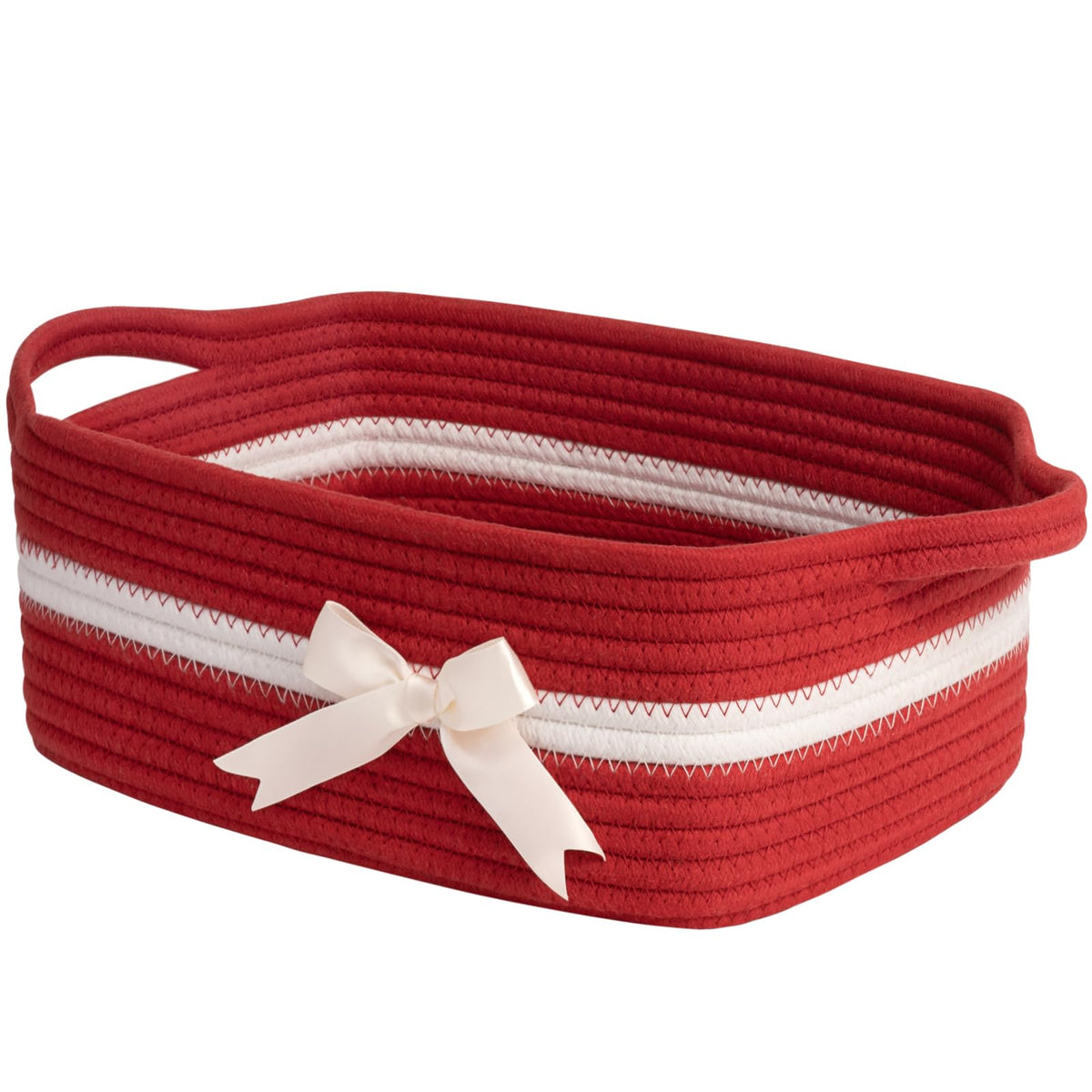 CHICVITA small storage basket red close-up shows durable cotton rope for organization