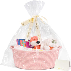 CHICVITA small woven basket in Baby Pink with gift bags for baby gifts and organization