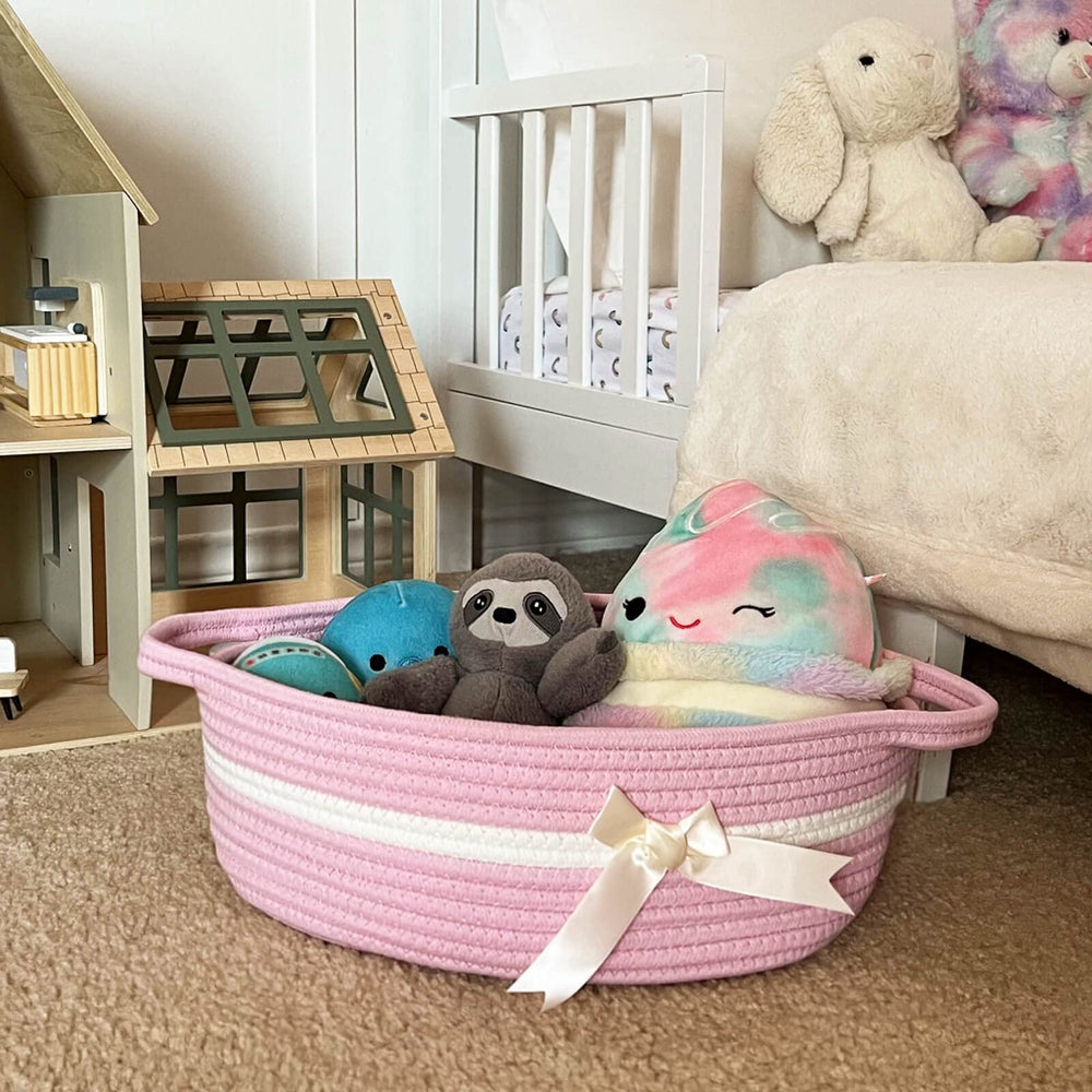 CHICVITA small woven rope basket inside view – soft, durable nursery organizer.