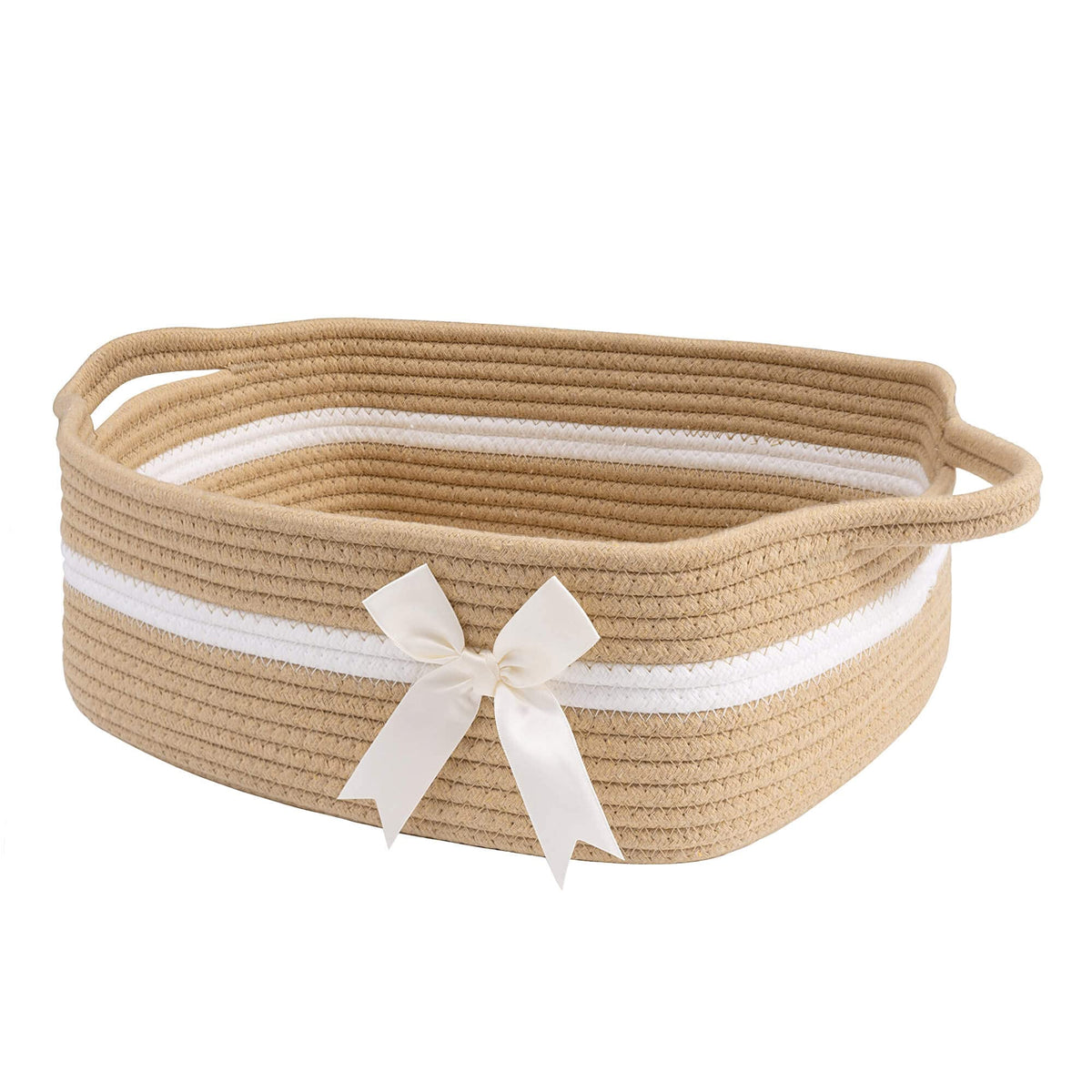 CHICVITA small woven rope gift basket in brown with handles for versatile storage.