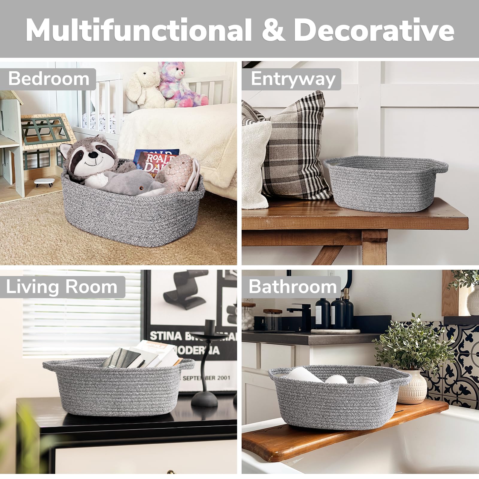 CHICVITA grey woven basket as a cozy pet bed or retreat