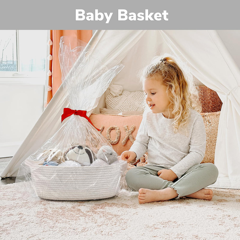 CHICVITA storage basket living room decor adds soft, neutral style to shelves.