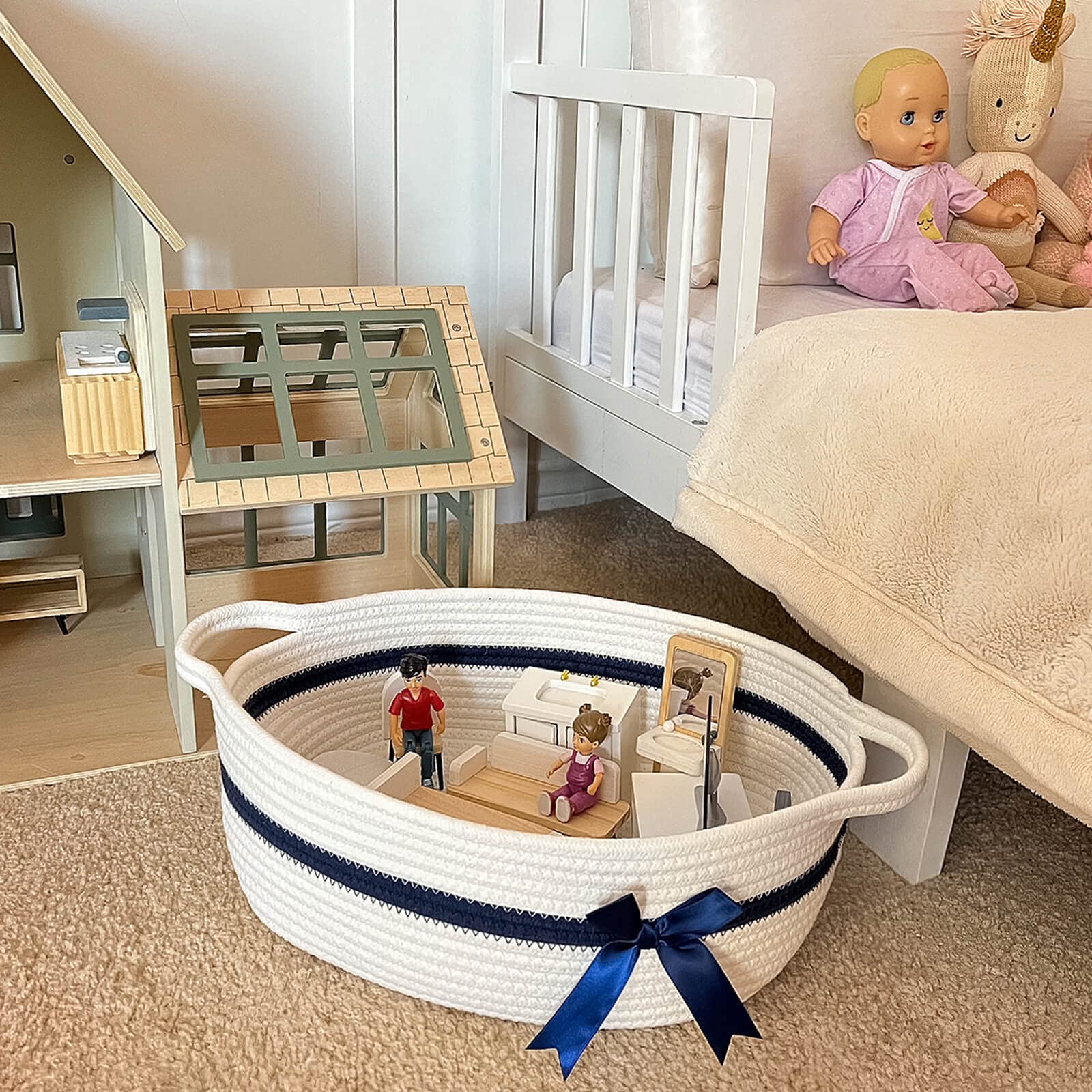 CHICVITA White Small Basket toy-storage keeps toys accessible and mess-free.