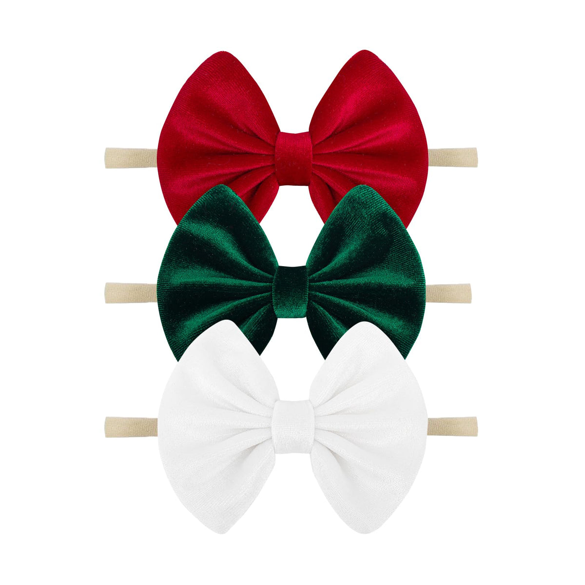 Chiduerm Christmas headband with velvet bow in red-green-white, soft and comfortable for newborns.