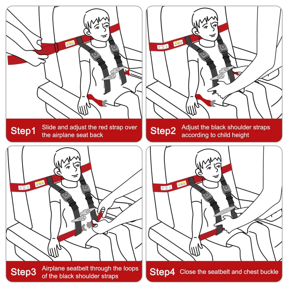 Child Airplane Travel Harness easy-installation highlights tool-free setup before takeoff.