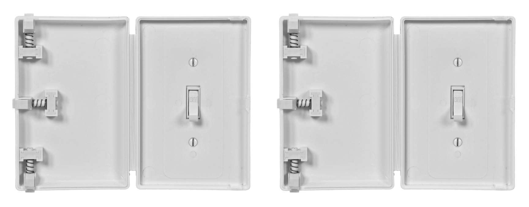 Child Be Safe switch cover installed over a single toggle, preventing curious grabs