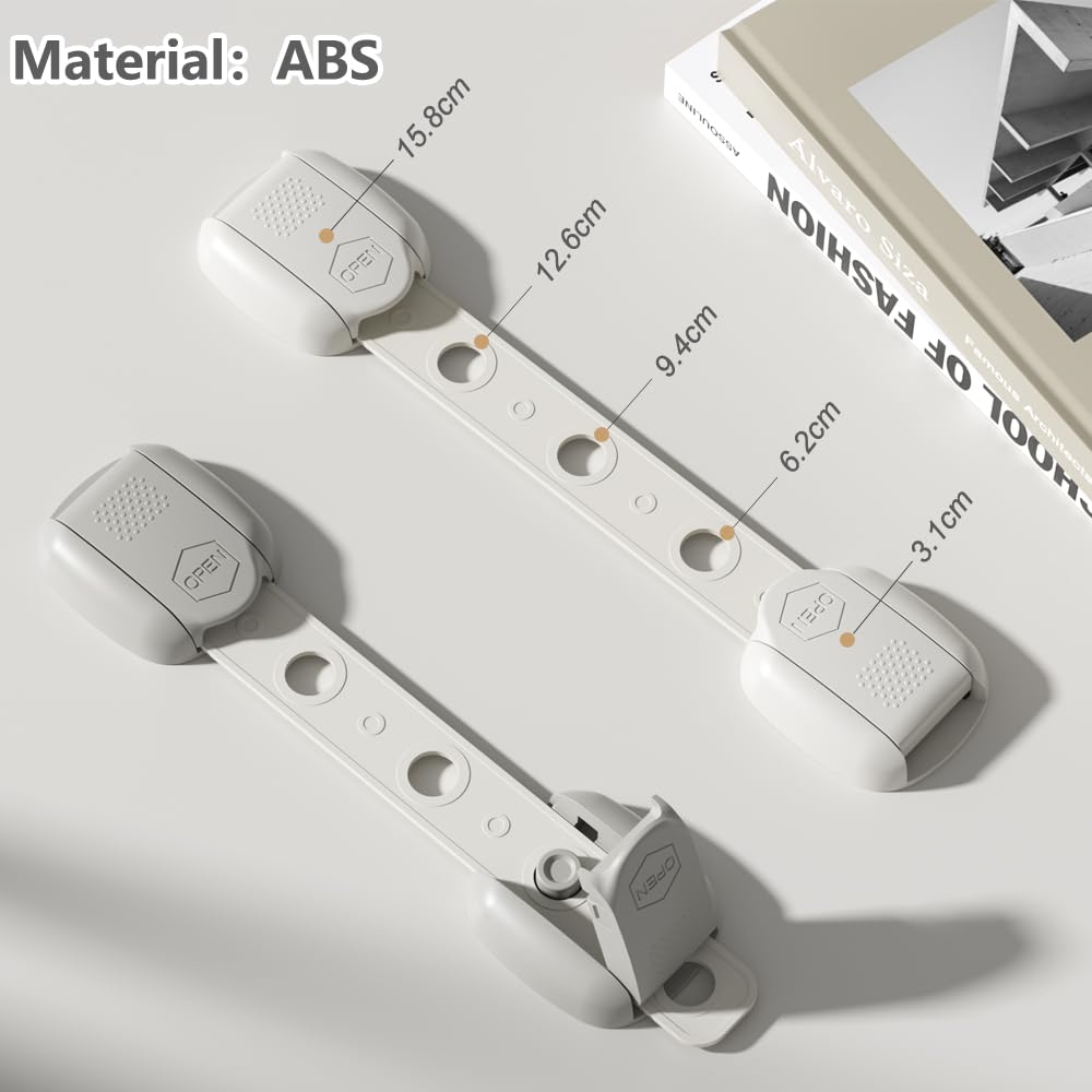 Child Safety Strap Locks flat-surface installation on cabinet with no-drill setup.