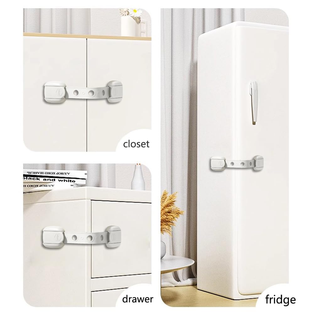 Child Safety Strap Locks on fridge door for safe food storage.