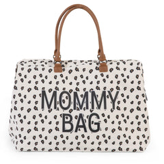 Childhome Mommy Bag Canvas Leopard open layout for easy access to baby essentials.