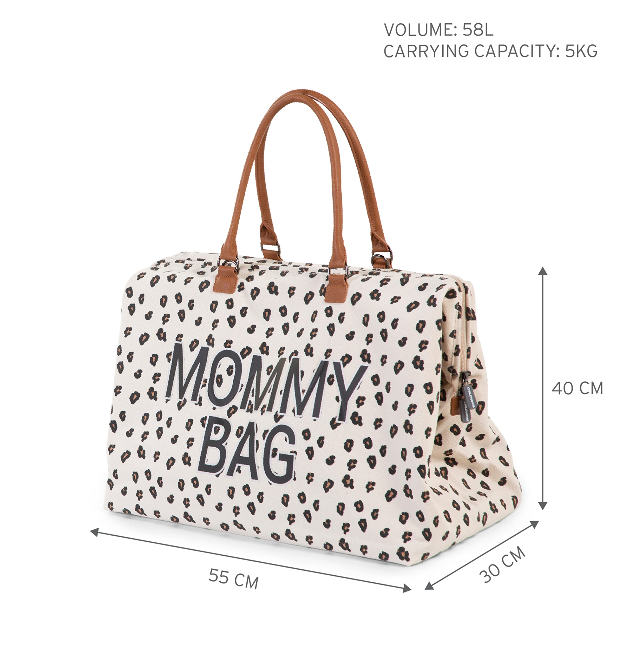 Childhome Mommy Bag Canvas Leopard water-repellent exterior protects contents in wet weather.