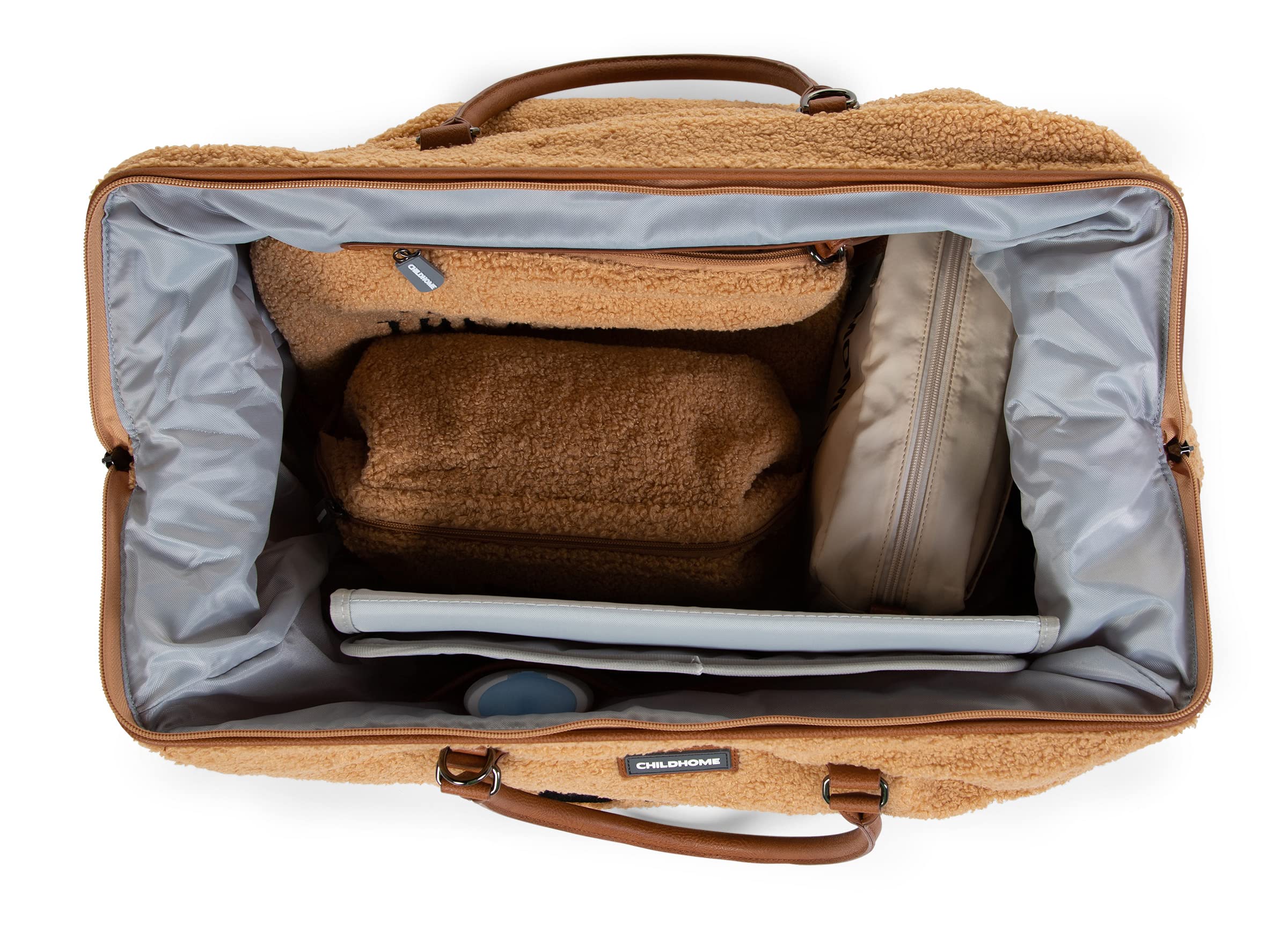 Childhome Mommy Bag Teddy Brown luggage sleeve for easy airport travel.