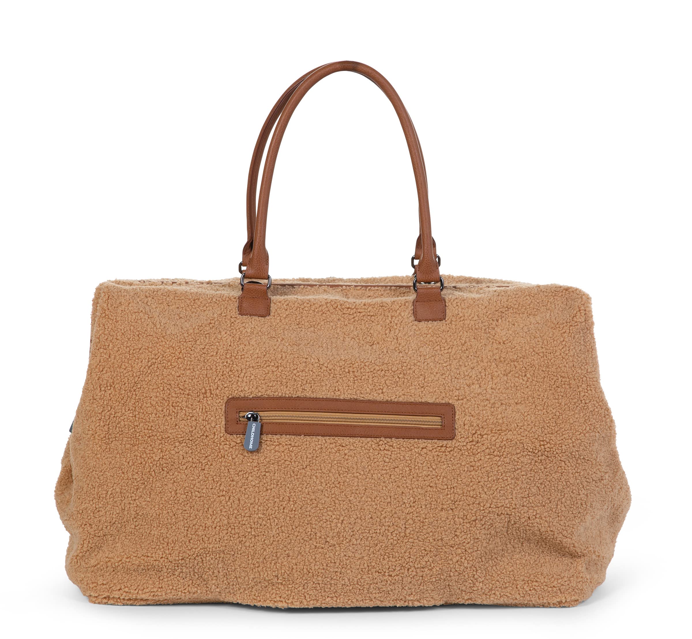 Childhome Mommy Bag Teddy Brown open top reveals large opening for organization.