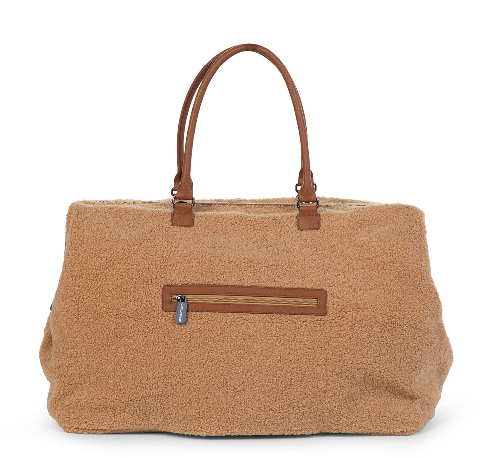 Childhome Mommy Bag Teddy Brown open top reveals large opening for organization.