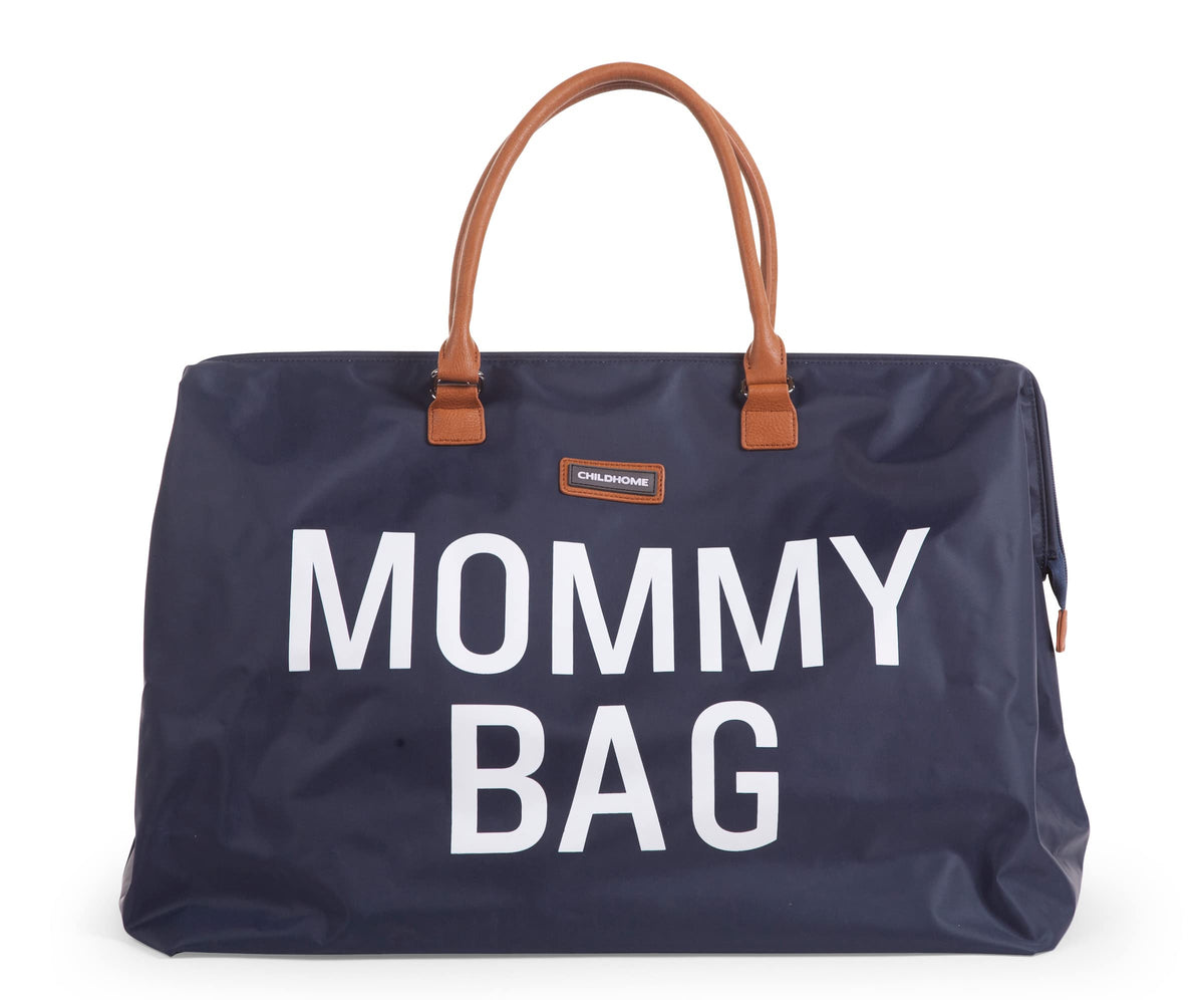 Childhome Navy Large Diaper Bag front view with spacious main compartment for on-the-go organization.