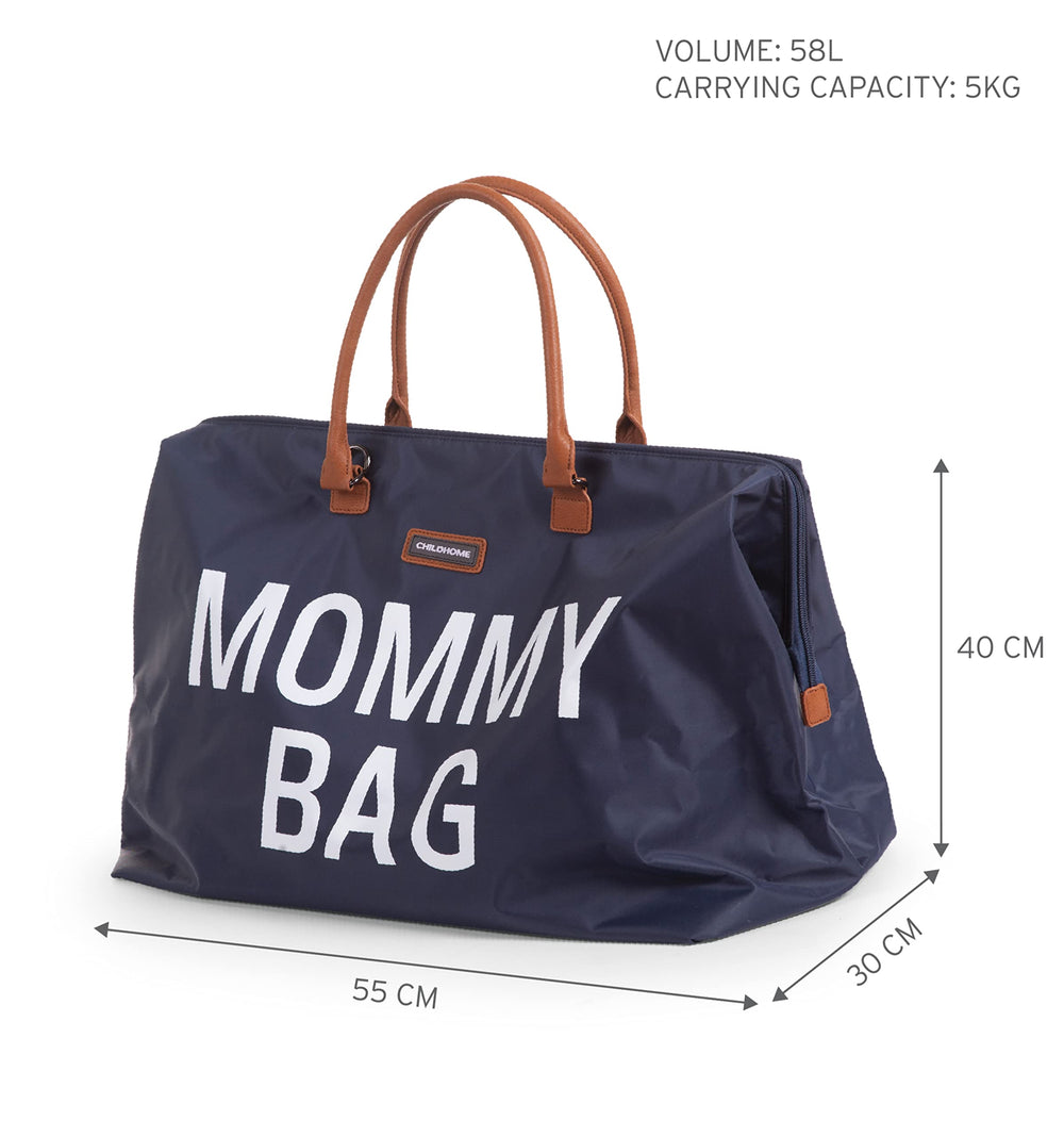 Childhome Navy Large Diaper Bag interior compartments keep bottles, diapers, and wipes neatly sorted.